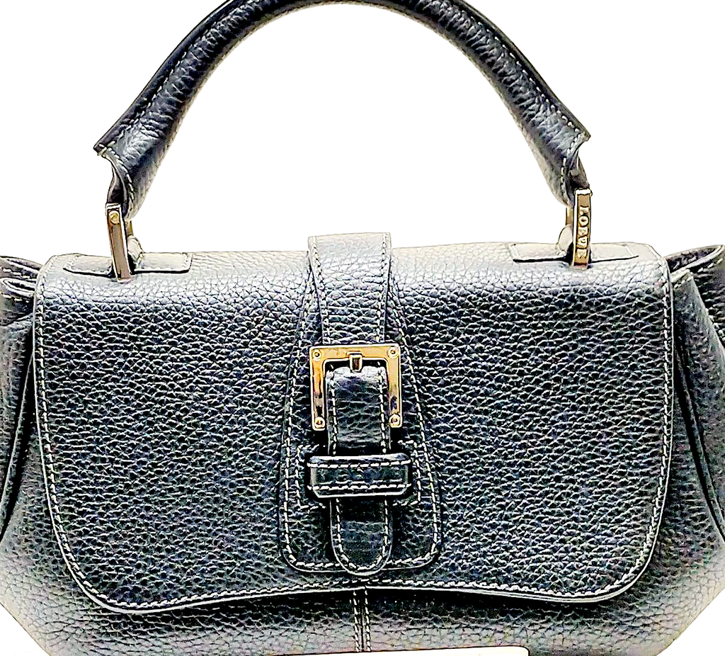 LOEWE MADRID. Black Pebbled Leather Silver Hardware Mini Shoulder Bag
