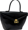 GIVENCHY PARIS. Black Leather Hand Bag / Shoulder Bag, Logo Goldplated.