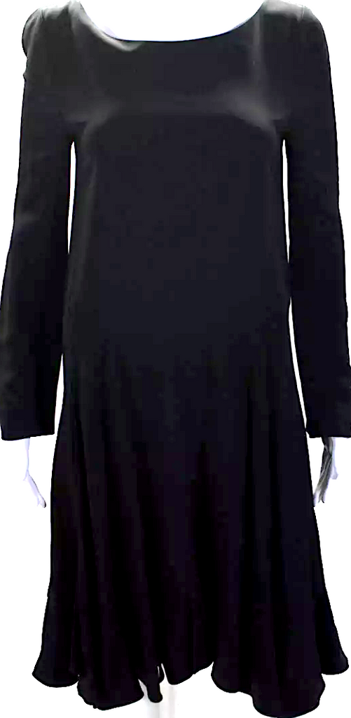 Chloe Paris. Midnight Blue Acetate Scoop Neck Long Sleeve Pockets Shift Dress