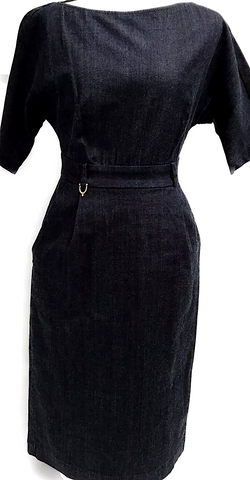 JIL SANDER NAVY BLUE Wool Overalls Criss Cross Back Dress