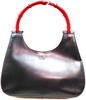 Gucci Italy. Black Leather Red Bamboo Handle Shoulder Bag