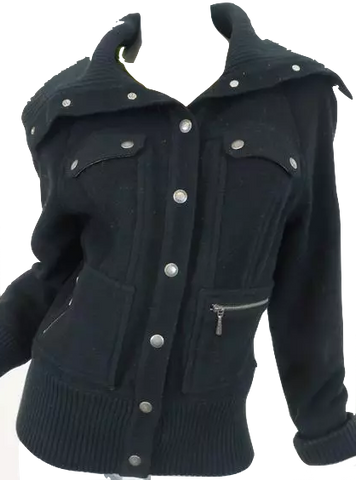 Helmut Lang NY. Black Polymaide Blend Notched Lapel Asymmetrical Zip Motorcycle Jacket