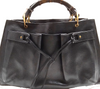 Gucci Italy. Black Leather Bamboo Handle Shoulder Bag / Tote Bag
