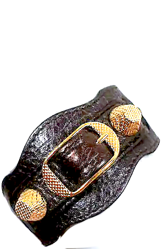 Balenciaga Paris. Dark Brown Animal Skin Leather Goldplated Arena Giant Bracelet