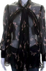 Alexander McQueen UK. Black Butterfly Print Tie Front Sheer Blouse