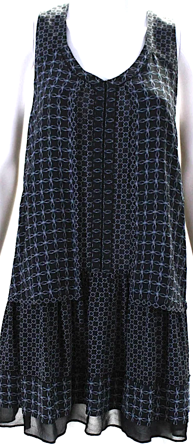 Proenza Schouler NY. Black Silk Abstract Print A Line Dress