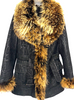 VIYONTO. Genuine Lamb skin shearling jacket, Black, Real Finn Raccoon Fur Trim, 2 Pockets.               MANY MORE FURS, FAUX FURS IN STORE ONLY