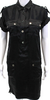 Dolce and Gabbana Italy. Black Textured Short Sleeve Button Sleek Dress