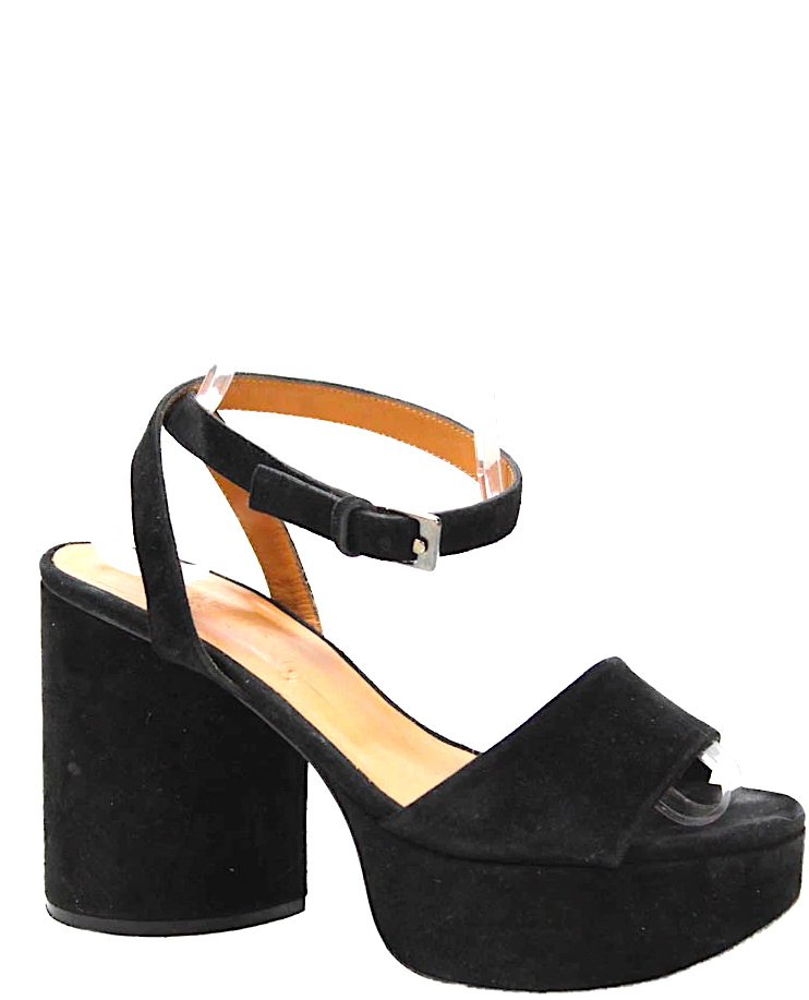 Robert Clergerie Paris. Handmade Black Suede Leather Ankle Buckle Block Heels Sandals Size 39