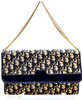 Christian Dior Paris. Navy Blue Leather and Canvas Hand Bag / Shoulder Bag