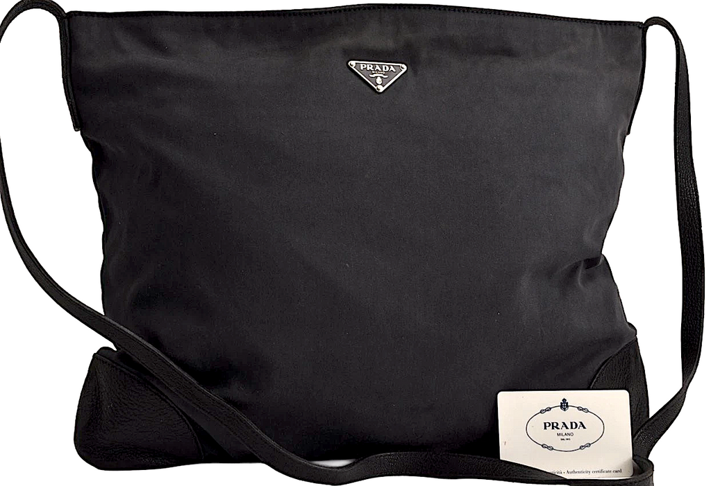 PRADA ITALY. Vintage Black Leather/Tessuto Nylon Shoulderbag