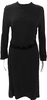 Lanvin Paris. Black Round Neck Long Sleeves Belted Mini Dress