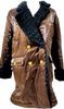 Givenchy Paris. Vintage Brown Rayon.Nylon Coat w/Black Faux Fur Accents