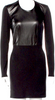 Helmut Lang NY. Black Lambskin Leather Rayon/Nylon/Elastane Blend Fabric Crew Neck Mini Dress