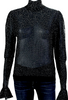 Chloe Paris. Navy Blue, Silver Back Zip Long Sleeve Metallic Knit Top