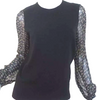 Isabel Marant Etoile Paris. Printed Sleeve Sweater Black Wool Crewneck Pullover