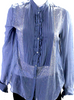 Chloe Paris. Blue Cotton Button Down Ruffle Trim Embellished Blouse