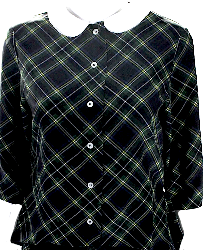 Meryll Rogge Belgian. NEW W/TAGS. Blue/Green Layered Collar Plaid Crepe De Chine Blouse 2025 Paris ANDAM Grand Prize Winner!