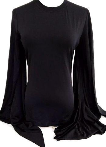 Lanvin Paris. Silver Swan Hook Detail Long Sleeve Crew Neck Black Sheath Dress