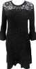 Valentino Garavani Italy Black  Floral Lace Ribbed Crew Neck Bell Sleeve Dress
