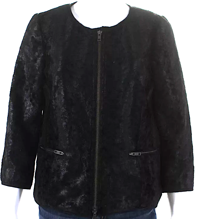 Elizabeth & James NY. (The Row) Black Textured Fur Zipped Long Sleeve Jacket