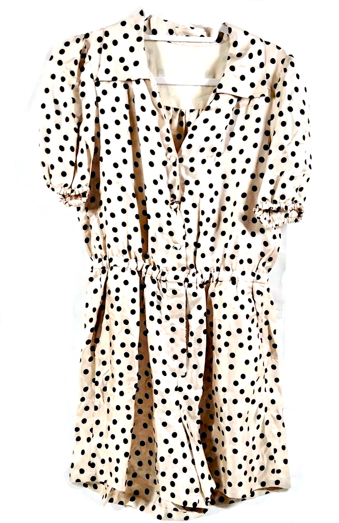 DOLCE&GABBANA ITALY. Cream/Black Polka Dot Silk Dress