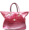 VIVIENNE WESTWOOD UK. NEW W/O TAG. Bordeaux Croc Pattern Leather Distressed Large Shoulder Bag / Tote Bag