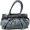 Prada Italy. Black Leather Braided Handle Black Tessuto Nylon Shoulder Bag / Hand Bag / Crossbody w/Long Strap