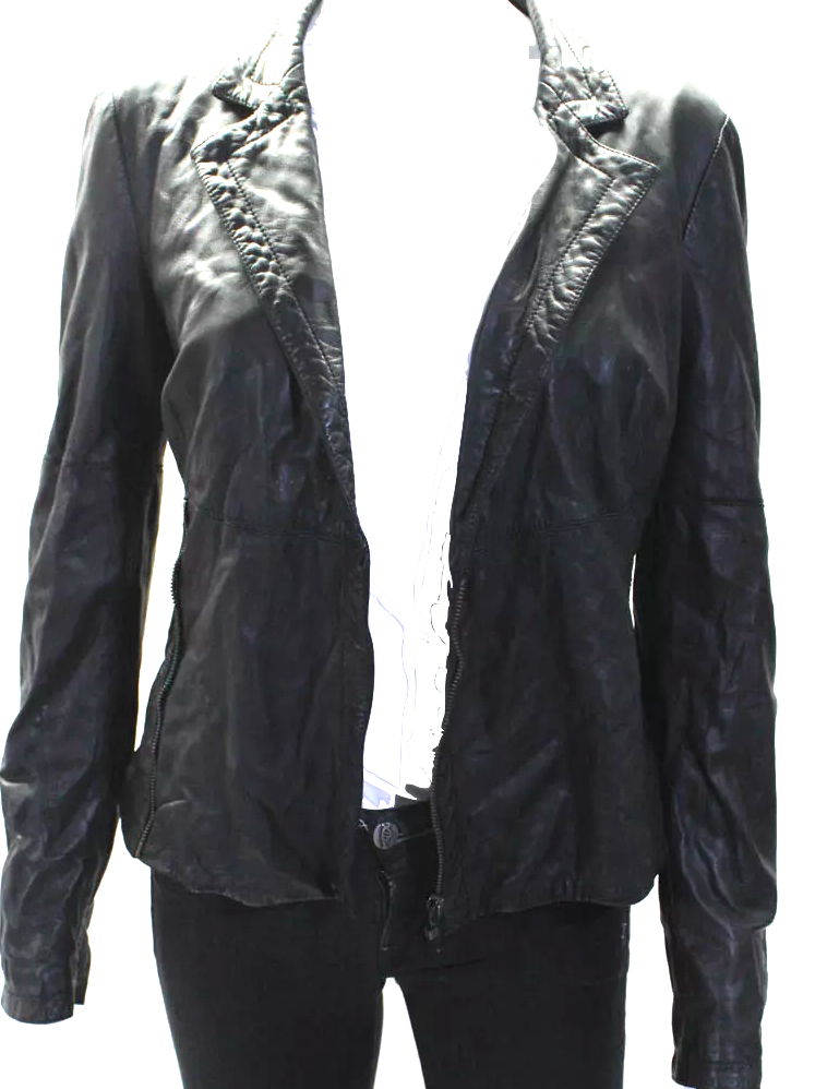 Dirk Bikkembergs Belgium. Black Lambskin Leather Zipper Closure Back Button Sleeve Details Jacket