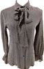 Christian Dior Paris. Dark Brown Geometric Print Silk Bow Blouse