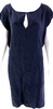 Yves Saint Laurent Paris. Dark Blue Silk Sleeveless V-Neck Pullover Mini Dress