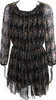 Isabel Marant Etoile Paris. Black Silk Floral Long Mesh Sleeved Dress