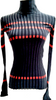 Loewe Madrid. Black Silk with Rust Color Accent Stretch Turtleneck Top