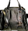 Chloe Paris. Black/Dark Gray Leather Contrast Stitching Side Pockets Shoulder Bag / Crossbody Bag