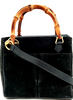 Gucci Italy. Black Suede/Leather Bamboo Handles Crossbody / Hand Bag