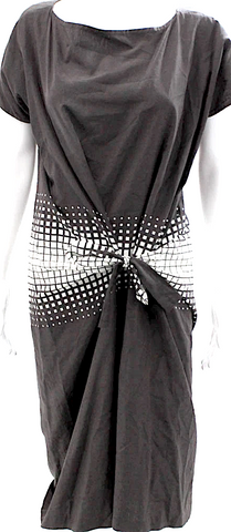 Prada Italy. Black Ruffle Trim Sleeveless Midi Dress