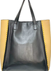 MARNI ITALY. Black Beige Leather w Gold Studded Accents Tote Bag / Shoulder Bag