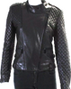 Barbara Bui PARIS. Black Lambskin Leather Quilted Details Front ZIp Collared Jacket