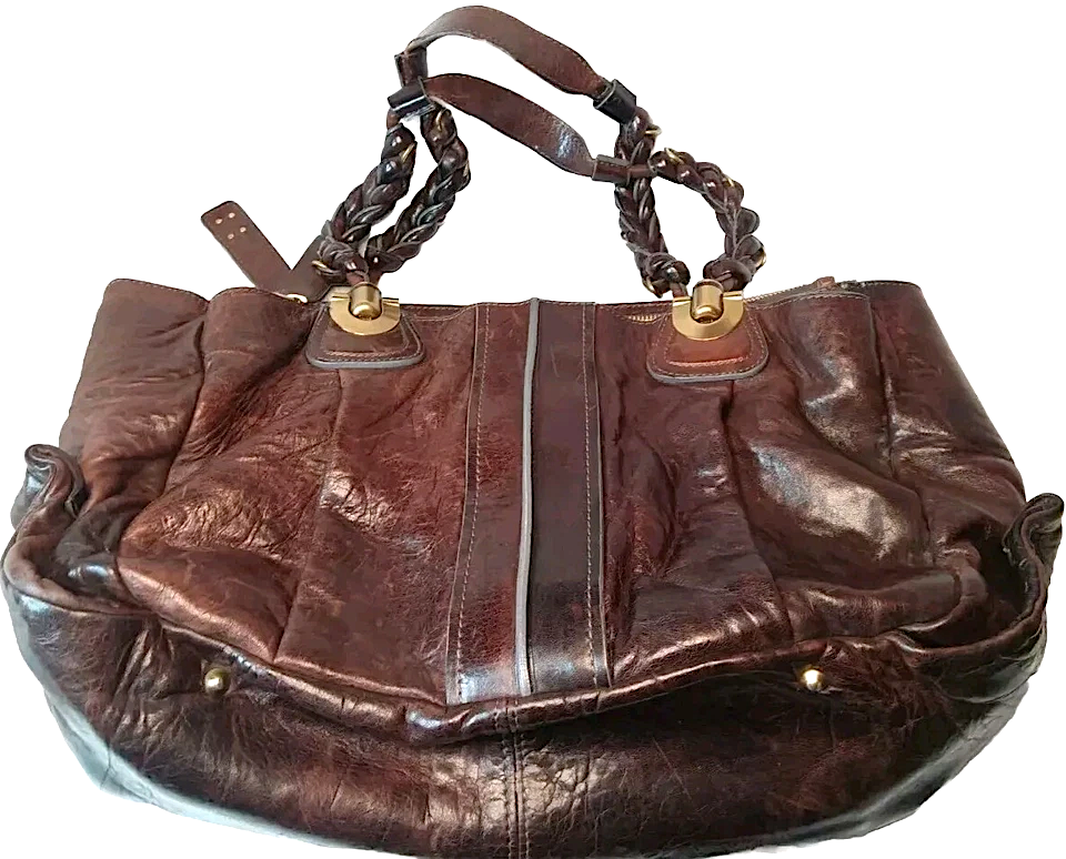 Chloe Paris. Vintage Weekender XL Brown Leather Satchel Bag / Travel Bag