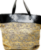 Bottega Veneta ITALY. Brown Canvas/Black Leather Large Tote Bag