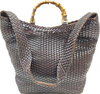 Gucci Italy. Brown Intrecciato Leather Hobo Style Bag Bamboo Handles Shoulder Bag