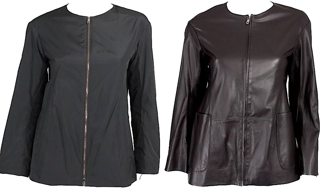 JIL SANDER Dark Raisin Brown Leather & Black Poly Techno Reversible Jacket