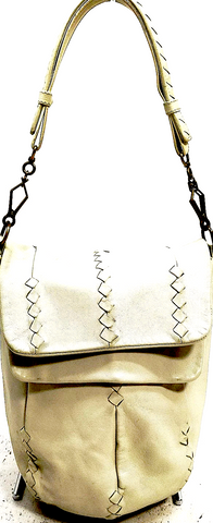 LOEWE MADRID. Brown/Bronze Leather Messenger Style Shoulder Bag