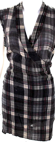 Isabel Marant Etoile Paris. Grey Gingham Check Shirtdress Long Sleeve Dress Size 38