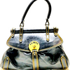 Fendi Italy. Distressed Black Leather Shoulderbag / Handbag w/Zucca Logo Interior