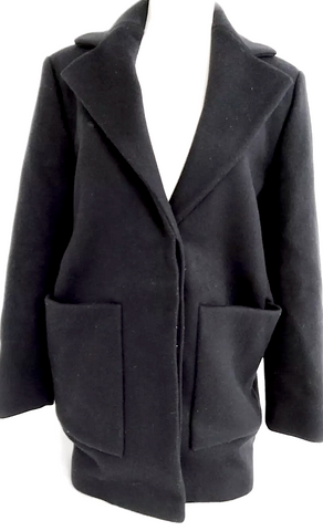 DONNA KARAN NY. DKNY. DKNY Black Wool Shearling Long Sleeve Double Breasted Jacket