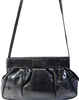 GUCCI ITALY Black Embossed Snakeskin Ruched Logo Snap Closure Shoulder Bag / Evening Bag / Tuck in Strap Clutch