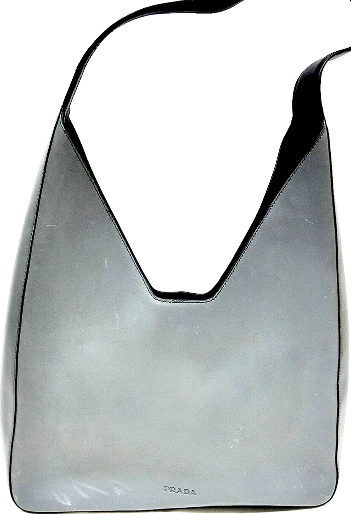 Prada Italy. Gray Leather Shoulder Bag