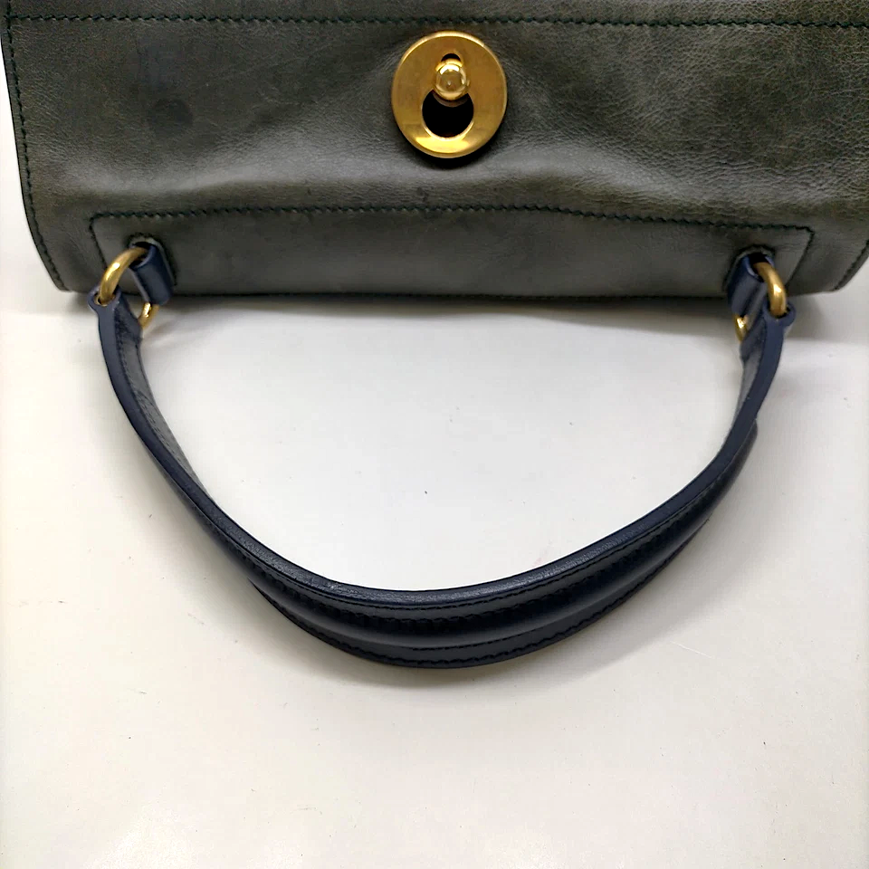 Yves Saint Laurent Paris. Navy Blue/Gray Leather Shoulderbag