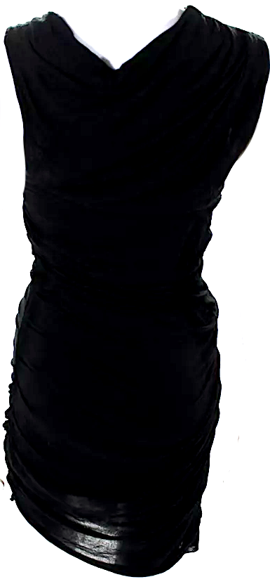 Helmut Lang NY. Black Jersey Asymmetrical Neck Ruched Bodycon Dress